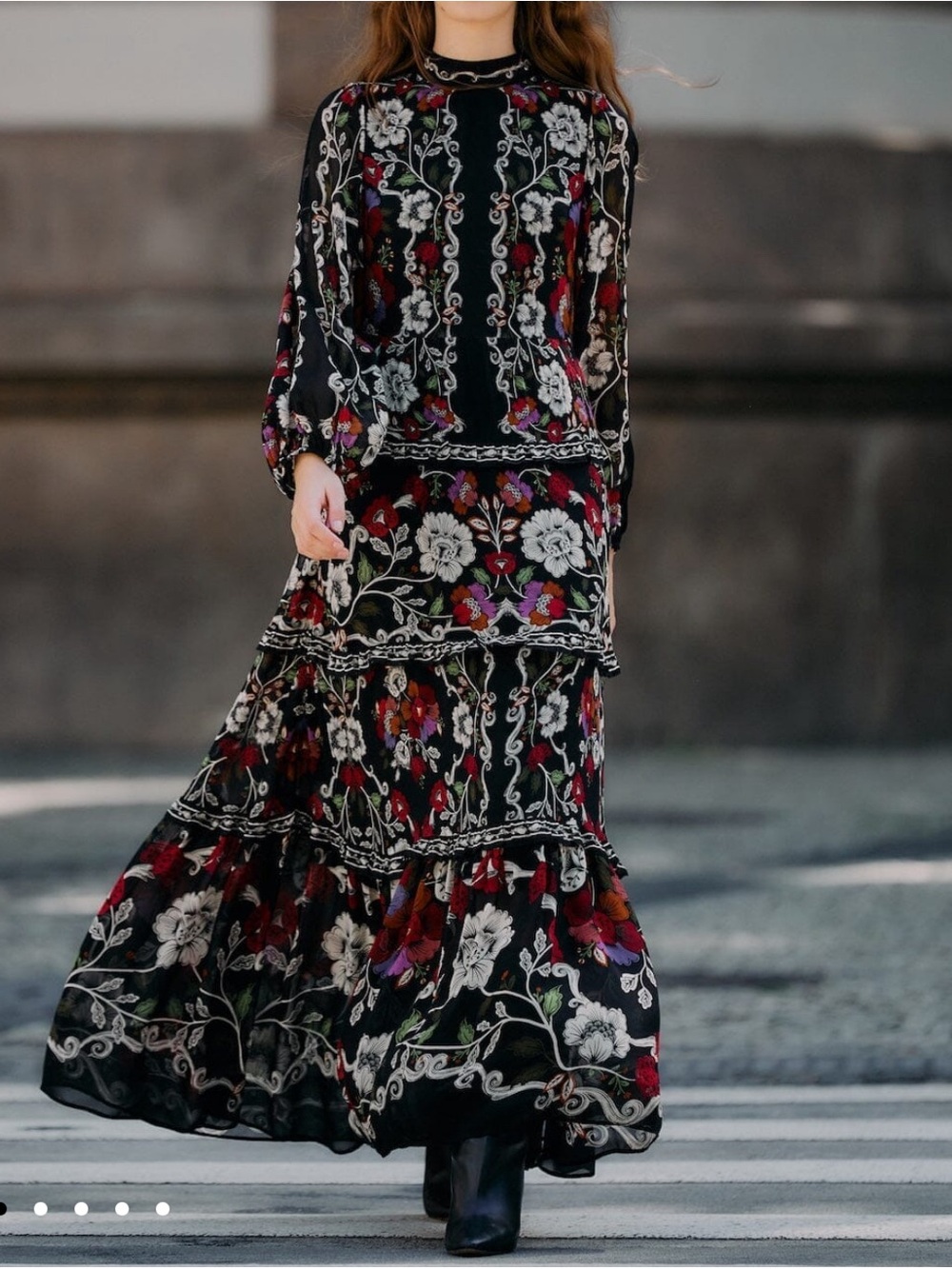 Black Floral Tiered Maxi Skirt - Women